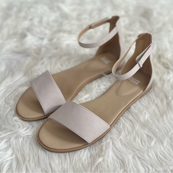 EILEEN FISHER 10 NEW Razz Tumbled Leather Ankle Strap Sandals in Chalk NIB NWT - Picture 4 of 16